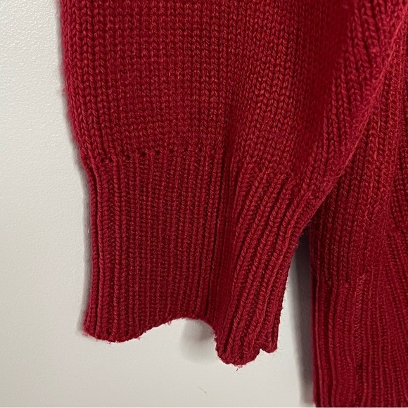 Vintage Oversized Slouchy Knit V Neck Cardigan Sweater Academia Burgandy Red - Picture 9 of 13